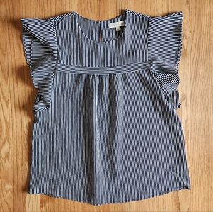 Monteau Women's Striped Crewneck Flutter Short Sleeve Pullover Blouse Medium M